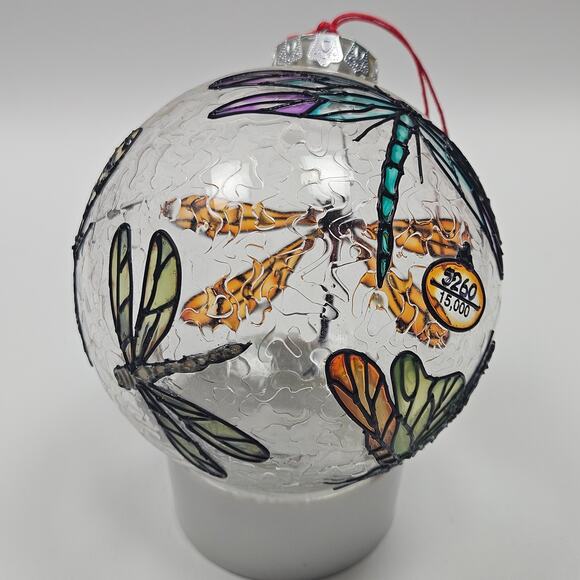 VTG Limited Edotopm Large Clear Glass Ornament with hand-painted Dragon Flies - Picture 2 of 7